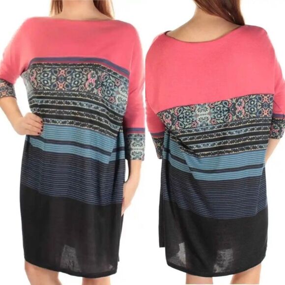 Free People Steppin Out Tunic Shift Dress Small 3/4 Sleeves Oversized Pocket - Picture 3 of 10